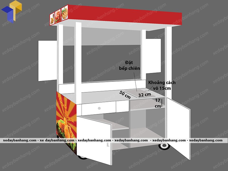 xe đẩy bán gà rán bến tre