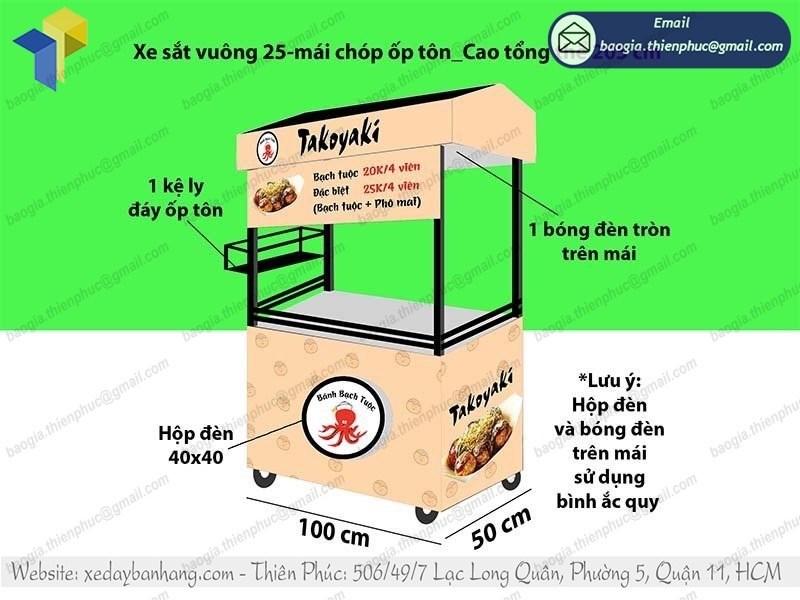 báo giá tủ xe bán bánh takoyaki