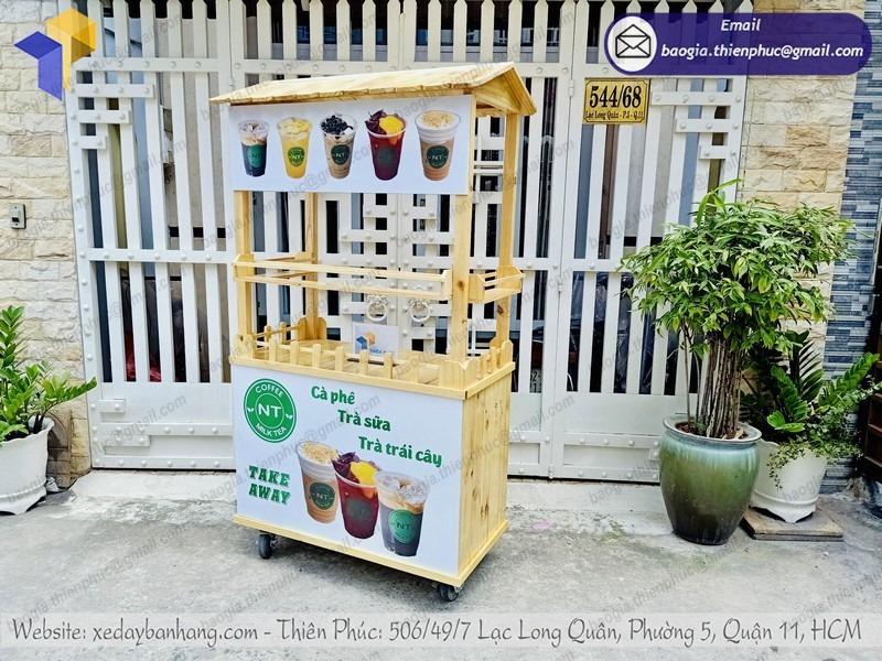 đặt làm tủ cafe mang đi bằng gỗ