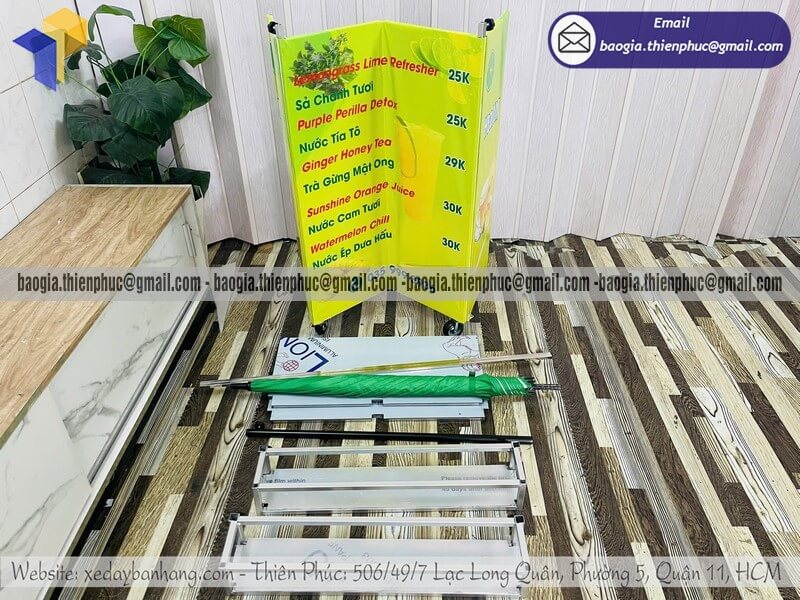 Đặt xe đẩy đồ uống nhỏ hàng rong gấp gọn mang đi di động bán lẻ siêu hot