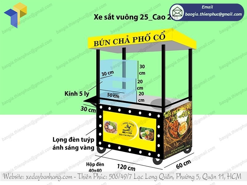 gia công tủ inox bán bún phở