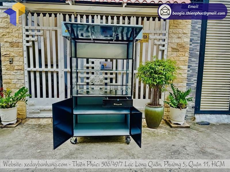 gia công xe bán bánh mì que bằng inox