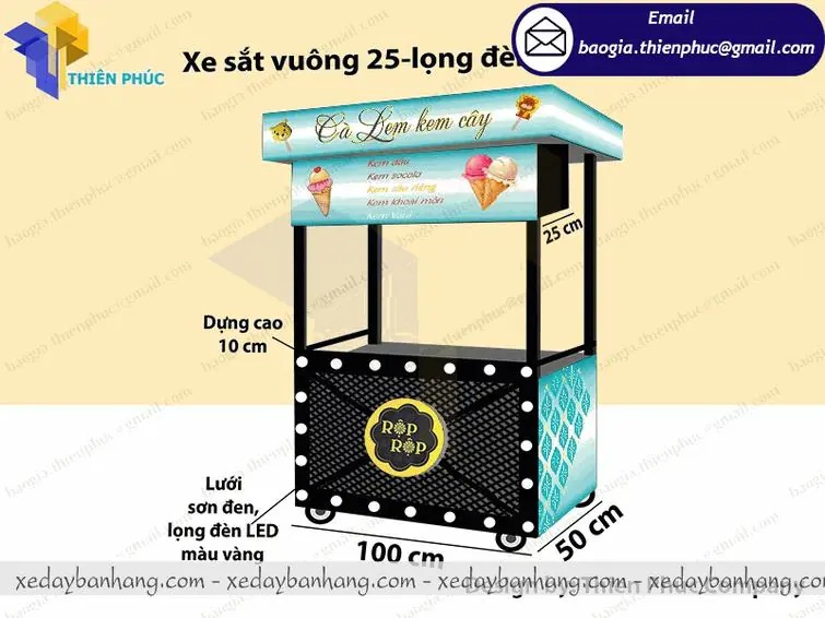 gia công xe bán kem tươi bằng sắt