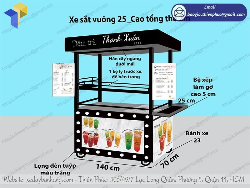 gia công xe bán trà sữa vỉa hè inox