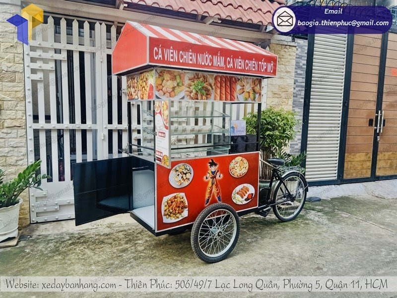 gia công xe đạp bán xiên que cá viên