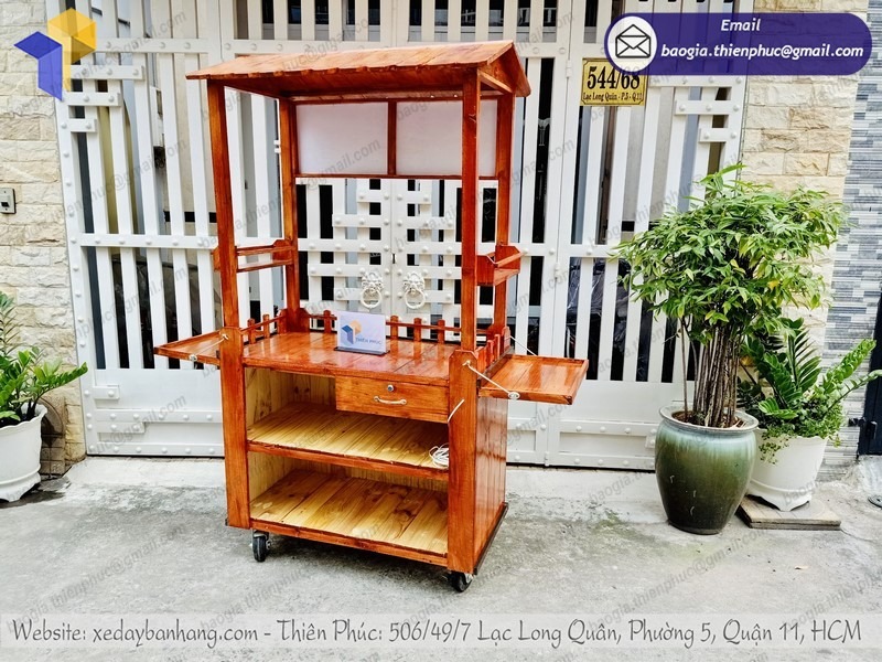 gia công xe đẩy bán cafe bằng gỗ