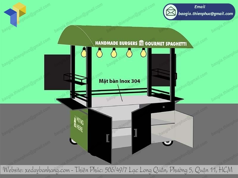 gia công xe đẩy bán hamburger vỉa hè