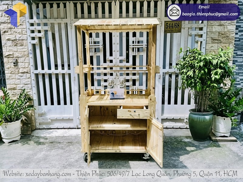 gia công xe đẩy gỗ bán bánh mì