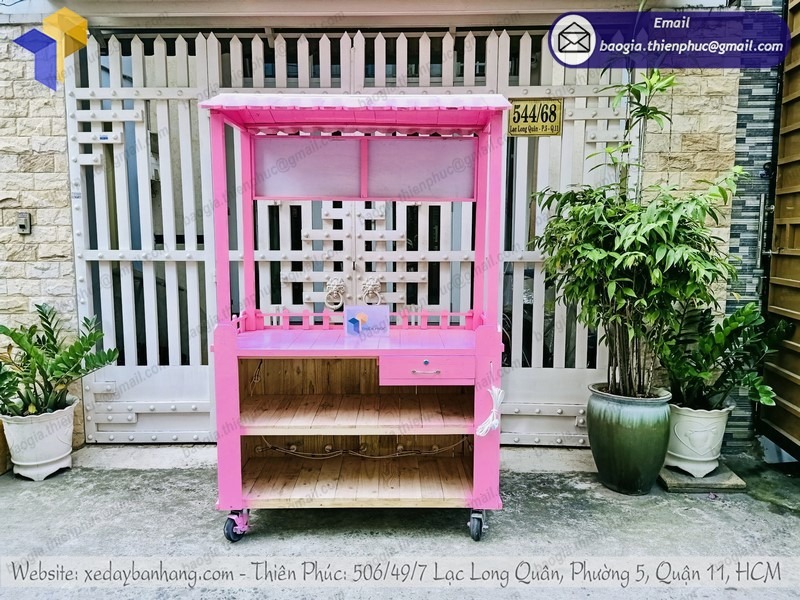 gia công xe đẩy gỗ bán trà sữa