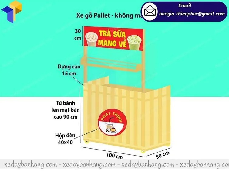 gia công xe trà sữa gỗ