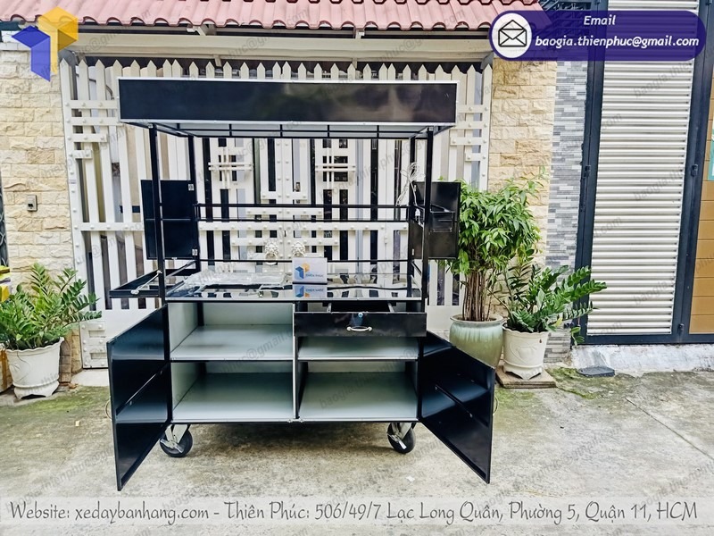 hình ảnh xe bán trà sữa vỉa hè inox