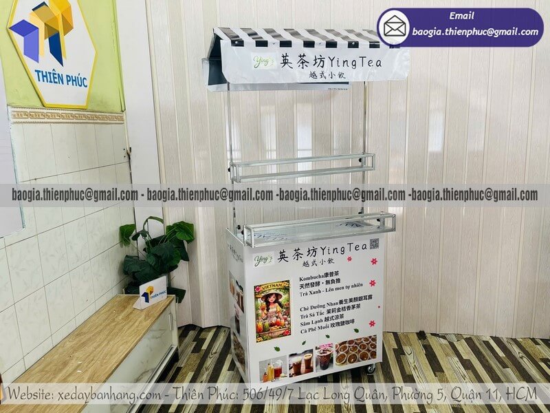 Mẫu quầy trà sữa mang đi xếp gọn bán lề đường đi đâu bán đồ cũng được đơn giản