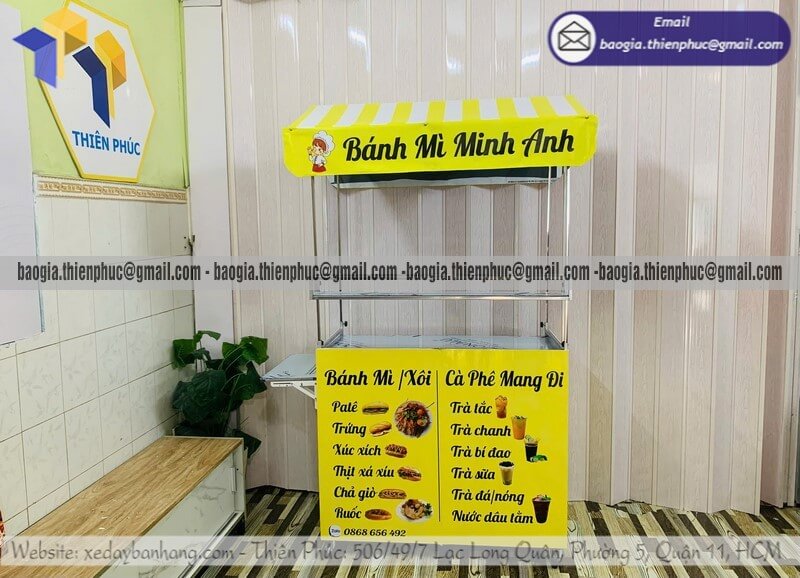 Mẫu xe bán bánh mì hàng rong gấp gọn mới nhất làm theo size riêng bán trước công ty cực trendy