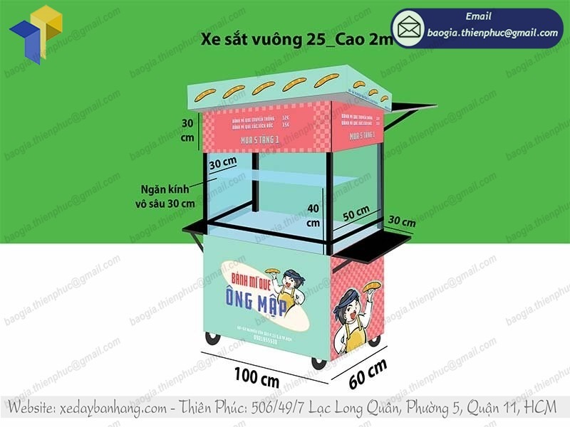 mẫu xe bán bánh mì que bằng inox đẹp