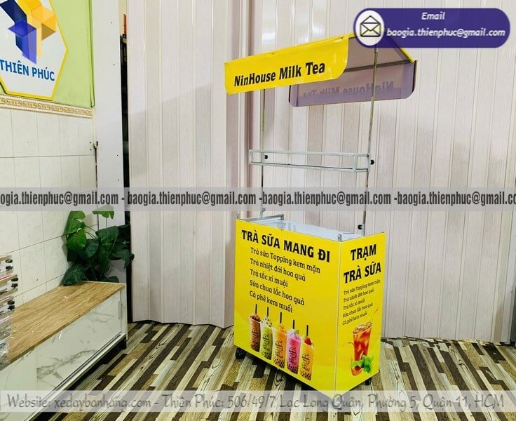 Mua xe bán trà sữa lề đường lắp ráp có mái che xưởng sản xuất trực tiếp uy tín
