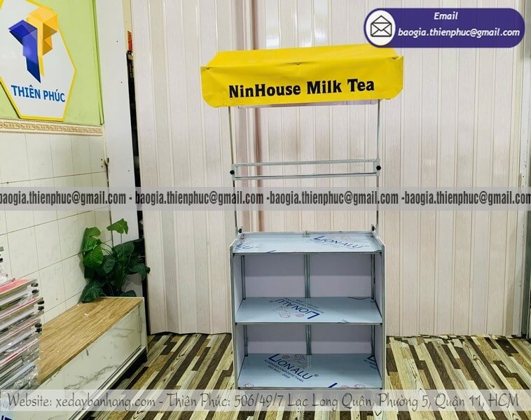 Mua xe bán trà sữa lề đường lắp ráp có mái che theo brand riêng giá tốt
