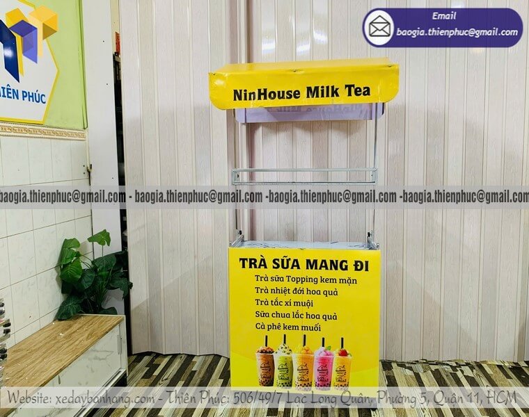 Mua xe bán trà sữa lề đường lắp ráp có mái che Mua xe bán trà sữa lề đường lắp ráp có mái che