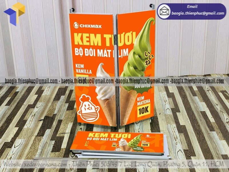 Quầy sắt trưng bày sampling mẫu mới cho siêu thị Thiên Phúc chuyên gia công quầy quảng cáo