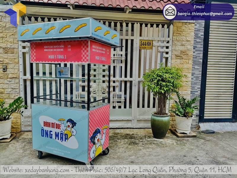 thiết kế xe bán bánh mì que bằng inox