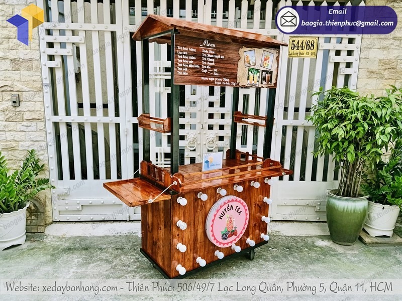 thiết kế xe bán trà sữa gỗ giá rẻ