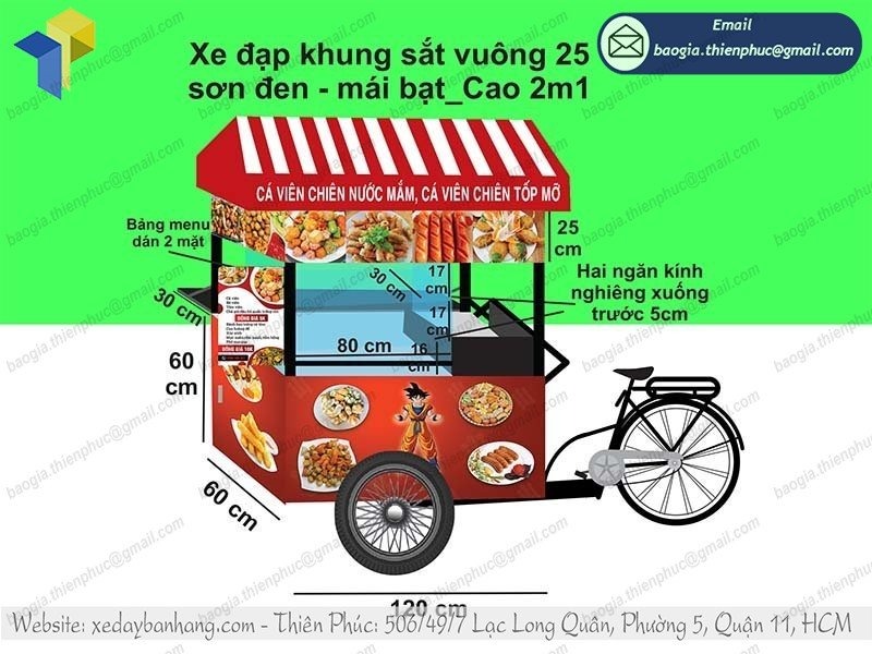 thiết kế xe đạp bán xiên que cá viên