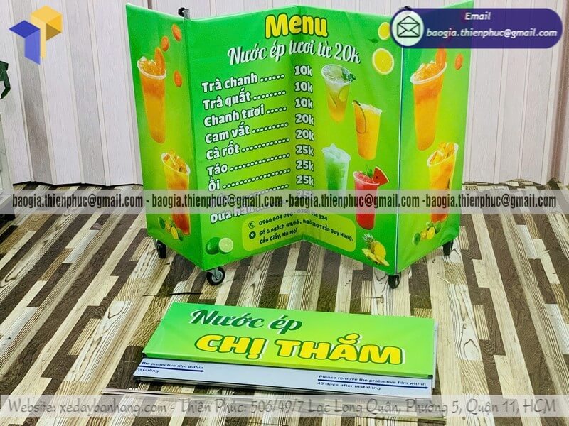 Thiết kế xe nước ép hàng rong gấp gọn mang đi trà trái cây sinh tố dễ gập