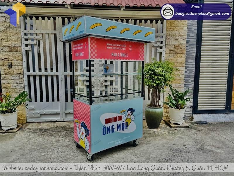 xe bán bánh mì que bằng inox giá rẻ