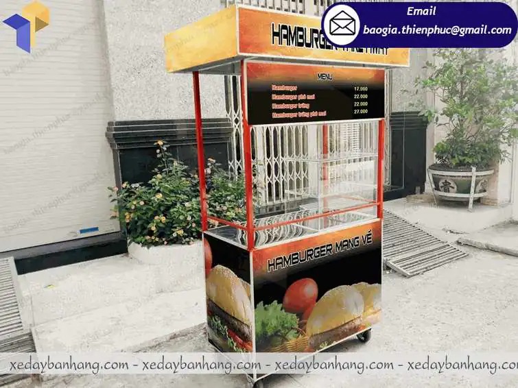 xe bánh mì hamburger  bằng inox