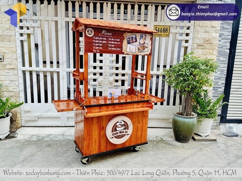 xe đẩy bán cafe bằng gỗ giá rẻ