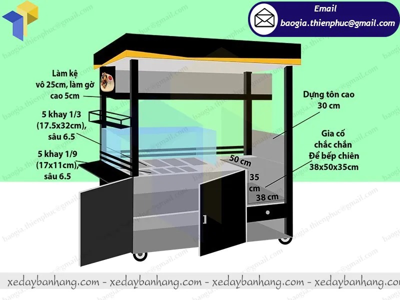 xe đẩy bán gà rán vỉa hè bằng sắt