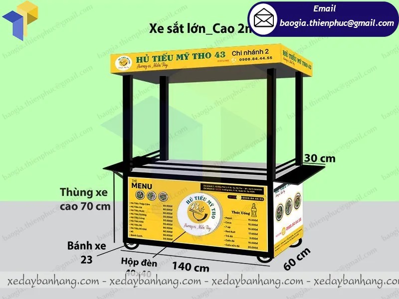 xe đẩy bán hủ tiếu bằng sắt