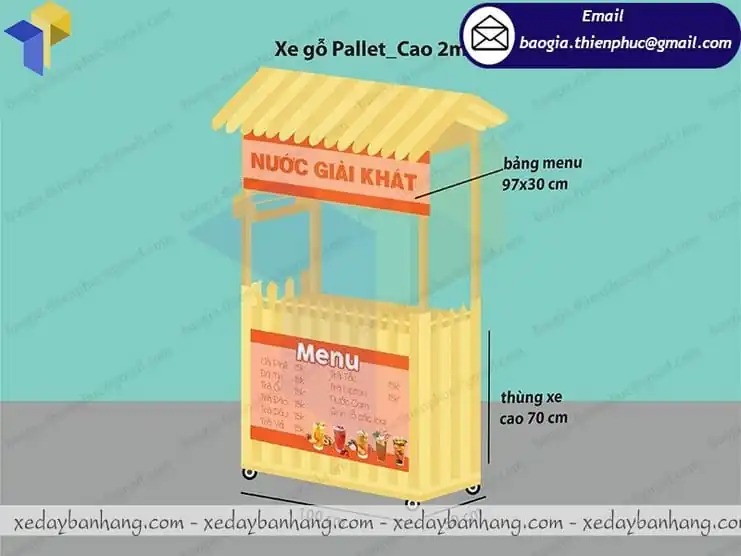 xe đẩy bán nước giải khát bằng gỗ