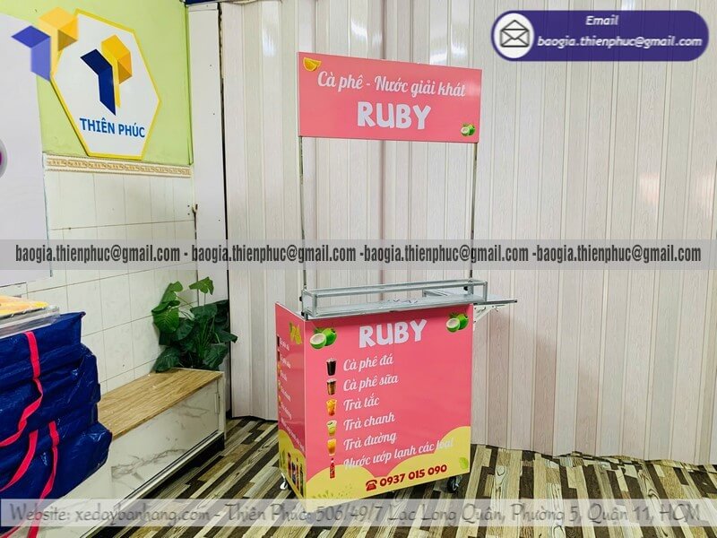 Xe đẩy bán nước giải khát đường phố xếp gọn giá rẻ gia công theo mẫu riêng của khách hàng