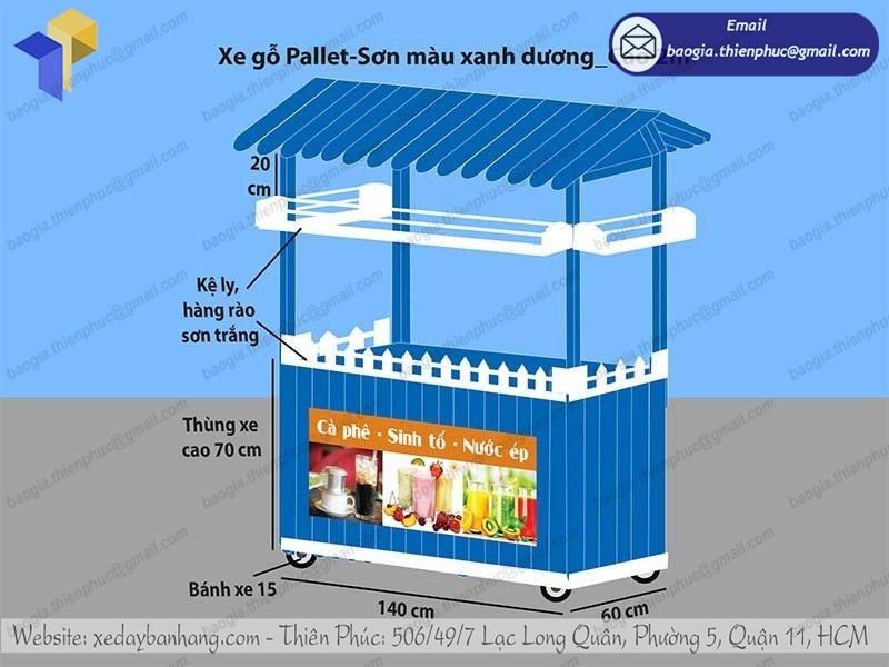 xe đẩy bán sinh tố nước ép bằng gỗ