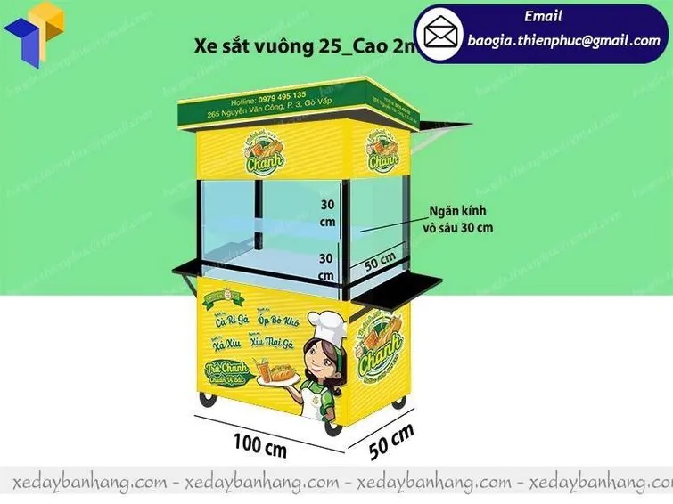 xe đẩy inox bán bánh mì lưu động