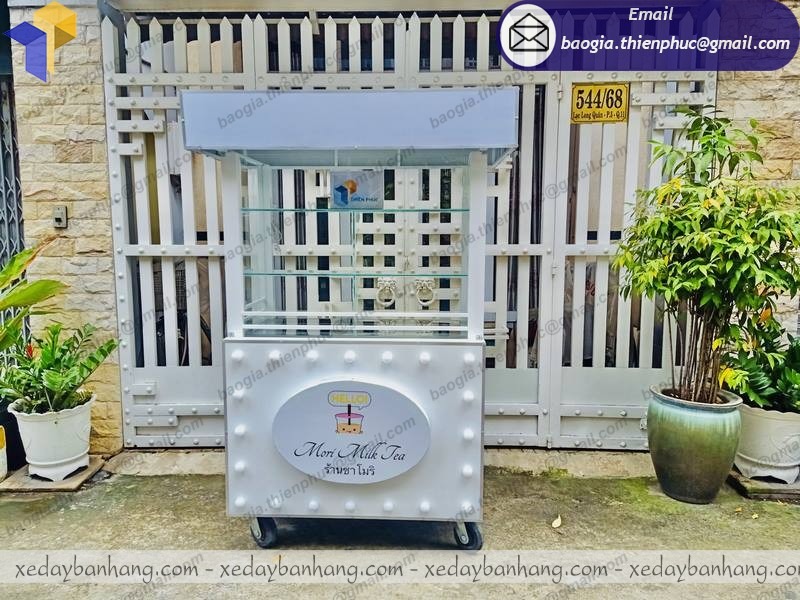 xe đẩy inox bán trà sữa