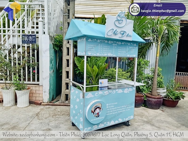 xe trà sữa có mái che bằng inox