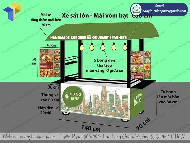 xưởng đóng xe đẩy bán hamburger vỉa hè